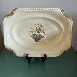 Vintage 13.75” Salem Heirloom Bird of Paradise Serving Platter with gold edging